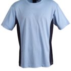 A light blue short-sleeve athletic shirt with black side panels on a white background.