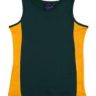 A sleeveless athletic tank top with a dark green body and bright yellow side panels, displayed on a plain white background.