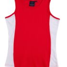 A sleeveless red tank top with white side panels.