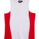 A sleeveless white tank top with bold red vertical panels on both sides.