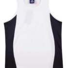 A sleeveless white tank top with black side panels.