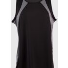 Sleeveless black athletic tank top with gray mesh panels on the sides and shoulders.