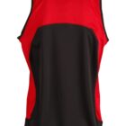 A sleeveless sports shirt with red and black color blocking, shown from the back.