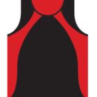 Black and red sleeveless athletic tank top, front view, with curved color panels.