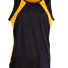 Sleeveless black athletic tank top with yellow side and shoulder panels.