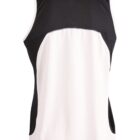 Sleeveless athletic top with black upper back and side panels, and a white center section.