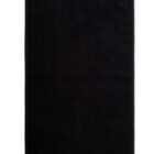 A plain black rectangular towel is laid flat against a white background. The fabric appears soft and plush.