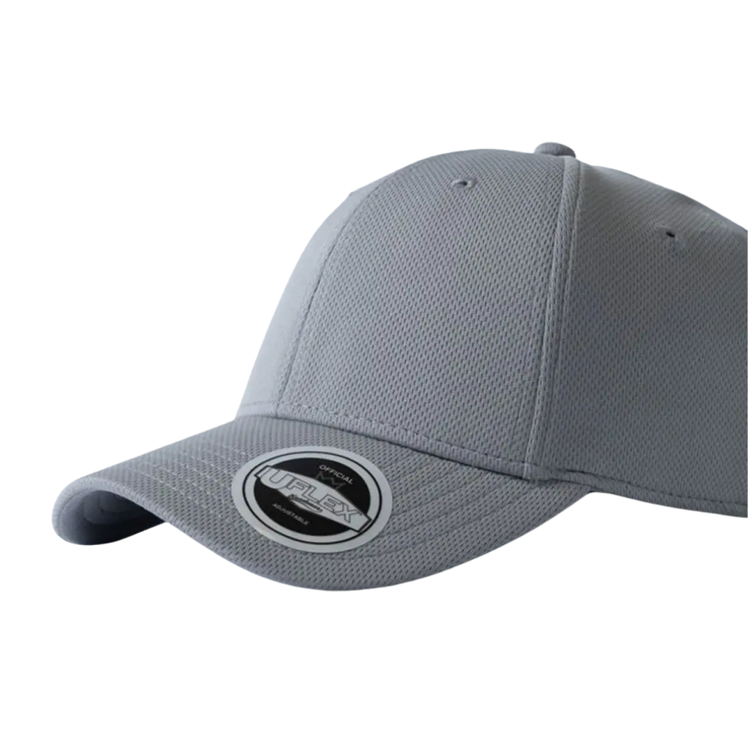 UFlex Velcro Recycled Polyester Cap, gray, stickered brim, on white background.
