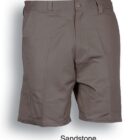 Khaki-colored shorts with belt loops, a button and zip closure, and a side pocket. The fabric appears smooth, and the color is labeled Sandstone.