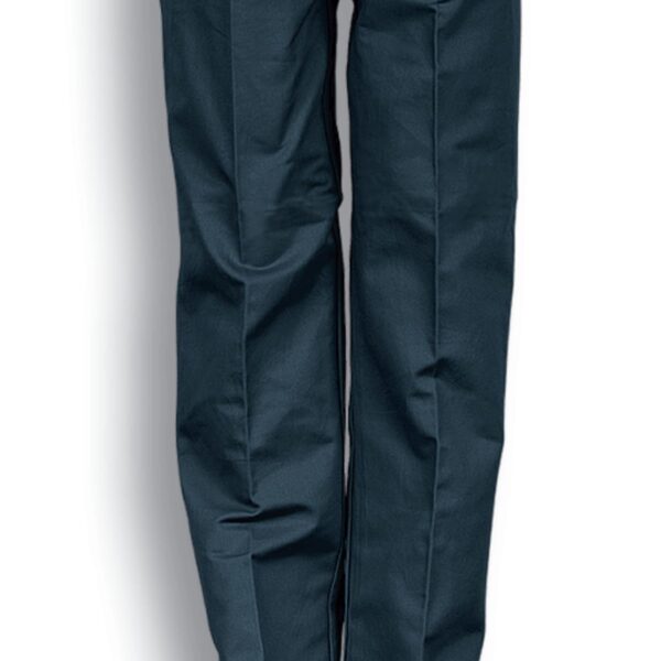 Bottle green pants displayed on a white background. The pants have a classic straight-leg design with visible seams and a button closure at the waist.