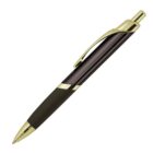 A sleek, black and gold ballpoint pen with a retractable mechanism. The pen features a shiny gold clip and accents, with a comfortable black grip section. The pen is angled slightly to the left against a white background.