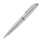 A sleek silver ballpoint pen with a shiny finish, featuring two thin black rings near the tip. The pen includes a metal clip at the top for attachment and has a streamlined, modern design.