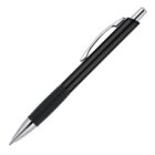 A black ballpoint pen with a sleek design, featuring a metal clip and a silver tip. The pen has a textured grip near the tip for comfortable handling.