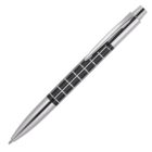 A silver and black pen with a grid pattern on the barrel and a metal clip. The pen has a sleek, modern design and is photographed against a white background.