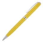 A yellow ballpoint pen with a silver clip and tip, shown against a white background. The pen has a sleek, modern design with a glossy finish.