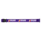 A purple luggage strap with repeated Payless Car Rental logos in white and yellow. It features an adjustable black buckle. The design is evenly spaced across the length of the strap.