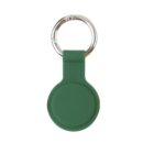 Green keychain with a round holder and a silver ring.