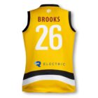 Yellow sports jersey with the name Brooks and number 26 on the back. It features black and white bands at the bottom and a logo with ELECTRIC under a stylized R.