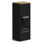 Tall black keepsake vacuum drink bottle box with white text and a brown top and bottom.
