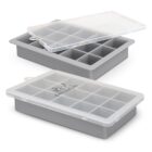 Two gray ice cube trays with lids, one stacked on the other.