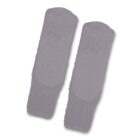 Two gray fuzzy rectangular fabric pads placed side by side on a white background.