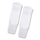 Two white cushioned tube socks laid side by side on a white background.