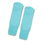 Two light blue, rectangular, textured fabric strips on a white background.