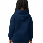 A child with braided hair wears a navy hoodie and jeans, shown from the back.