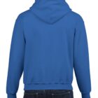 Person wearing a blue hoodie and jeans, shown from the back against a plain white background.
