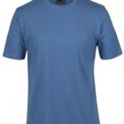 A plain blue T-shirt with a round neckline and short sleeves, displayed against a white background.