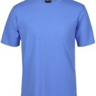 A plain blue short-sleeve T-shirt with a round neckline, displayed on a white background.