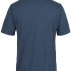 A plain, dark blue short-sleeve t-shirt, shown from the back, on a white background.