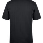 A plain black T-shirt shown from the back. The T-shirt has short sleeves and a round neckline. The fabric appears smooth, with no visible logos or designs.