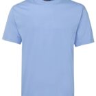 A plain light blue short-sleeve t-shirt on a white background. The t-shirt has a round neckline and a simple, casual design.
