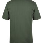 A plain, olive green T-shirt with short sleeves and a crew neckline is displayed against a white background. The shirt is shown from the back, highlighting its simple, solid color design.
