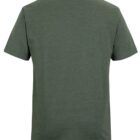 A plain, dark green T-shirt is shown from the back. The fabric appears soft and lightweight, with a seamless design and short sleeves. The collar is round and the overall look is casual.