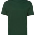 A plain dark green T-shirt is shown against a white background. The T-shirt has a crew neck and short sleeves.
