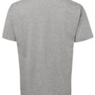 A plain gray t-shirt is shown from the back. It has short sleeves and a simple, regular fit. The fabric appears soft and slightly textured.