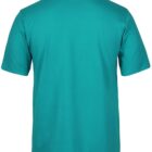A turquoise t-shirt with short sleeves, shown from the back. The shirt has a simple design with no visible logos or patterns.