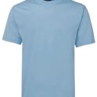 A plain light blue t-shirt with short sleeves and a round neckline, displayed against a plain white background.