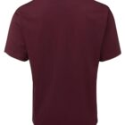 A plain maroon short-sleeve T-shirt displayed on a flat surface, showing the back view. The T-shirt has a simple round neckline and a solid color with no visible designs or logos.