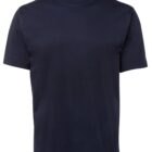 A plain dark navy blue T-shirt displayed against a white background. The shirt has short sleeves and a round neckline.