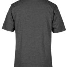 A plain, dark gray T-shirt is shown from the back against a white background. The T-shirt has short sleeves and no visible logos or designs.