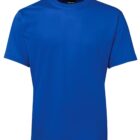 A plain blue short-sleeve t-shirt displayed against a white background.