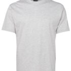 A plain gray T-shirt displayed against a white background. The shirt has a round neckline and short sleeves.