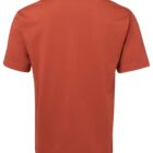 A plain, solid red-orange short-sleeve t-shirt is depicted, viewed from the back. The shirt is displayed on a white background.