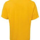 A plain yellow t-shirt is shown from the back. The shirt has short sleeves and a round neckline, with no visible designs or logos. The fabric appears smooth and solid in color.
