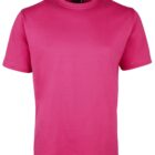 A plain, bright pink t-shirt with short sleeves and a crew neck. The shirt is displayed against a white background.