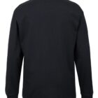 The image shows the back view of a plain black long-sleeve shirt. The shirt has a crew neckline and is displayed against a white background.