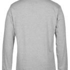 The image shows a plain, gray long-sleeve T-shirt viewed from the back. The shirt is on a white background, highlighting its simple design and casual style.